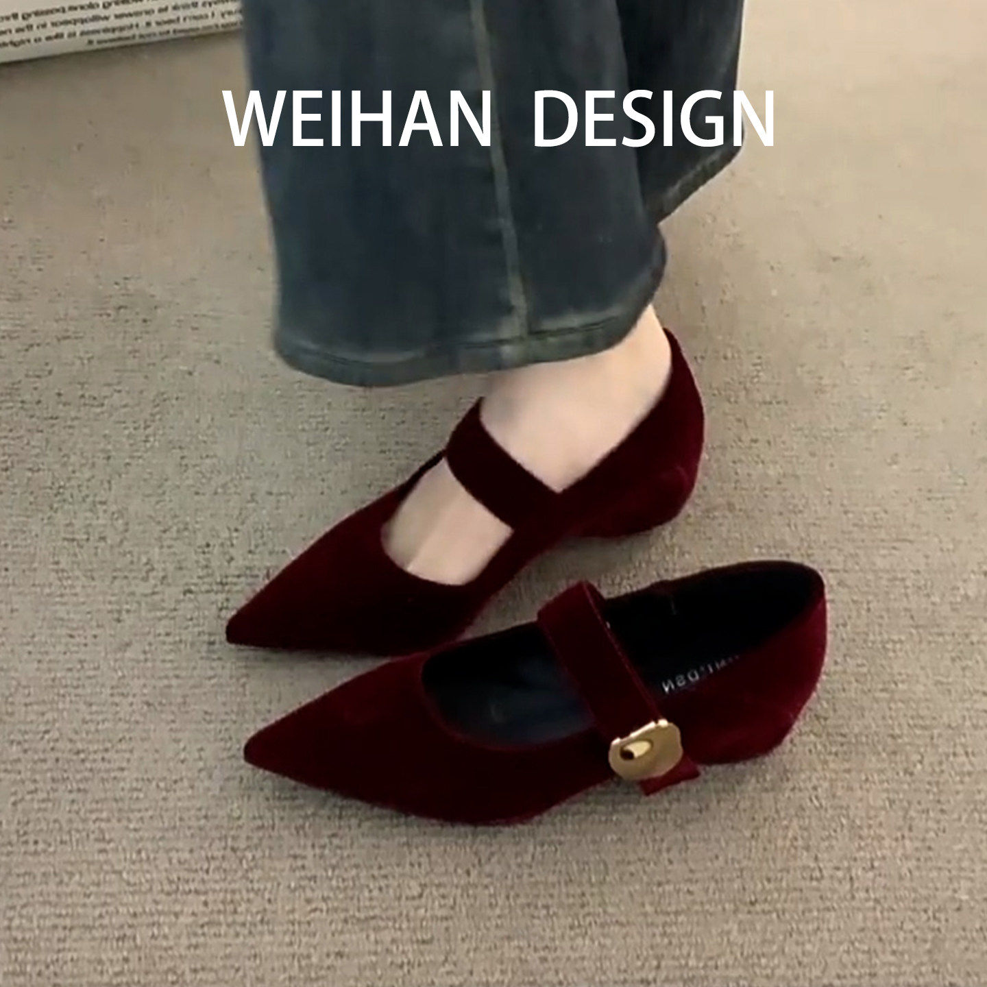 羊皮版！红色复古丝绒玛丽珍鞋女真皮绒面内增高单鞋法式尖头瓢鞋,女鞋,浅口单鞋,淘宝优惠券,粉丝福利购,淘宝优惠卷