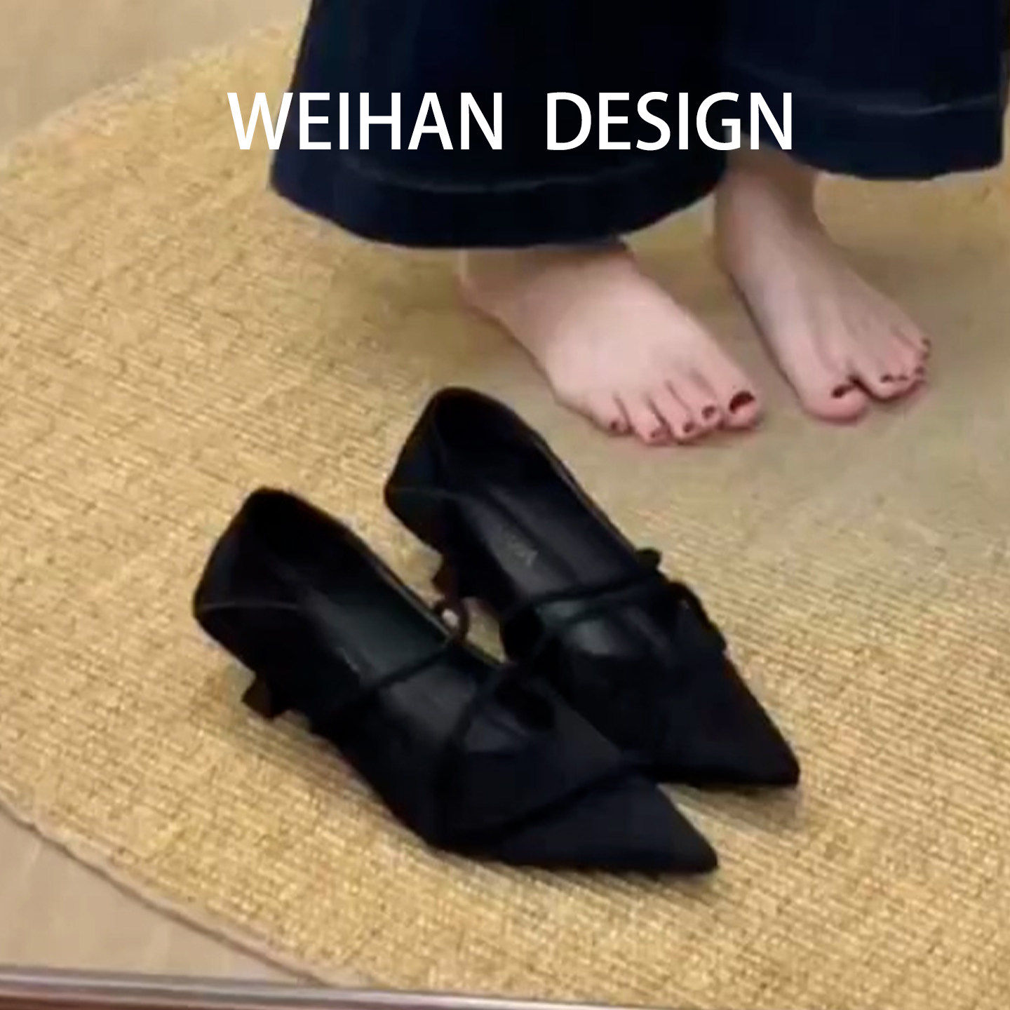 羊皮版！日常通勤尖头浅口细跟单鞋女时尚百搭高跟鞋小猫跟晚晚鞋