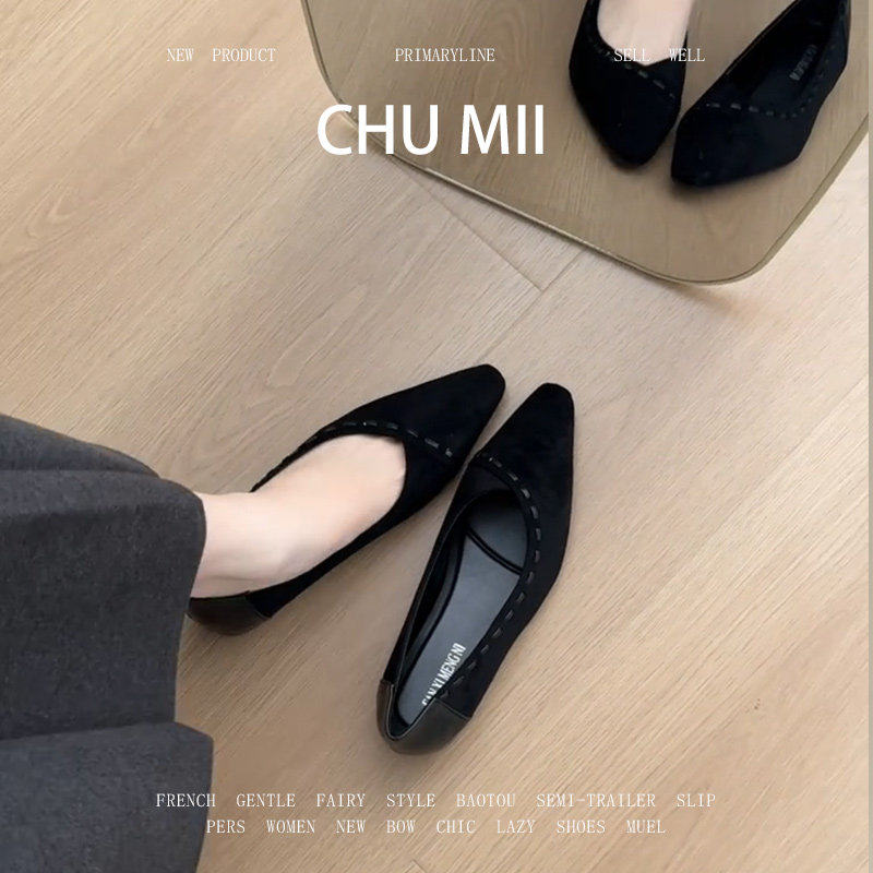 羊皮版！复古黑色内增高平底单鞋女真皮尖头软底透气浅口玛丽珍鞋