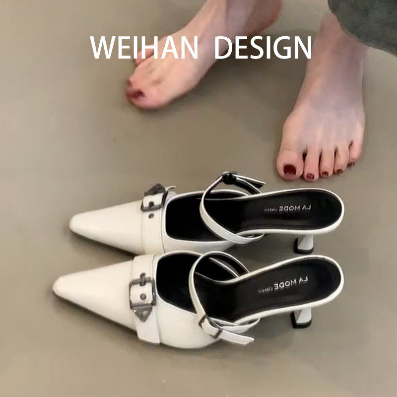 羊皮版！法式尖头浅口宴会高跟鞋女性感细跟半拖鞋一字带包头凉鞋,女鞋,浅口单鞋,淘宝优惠券,粉丝福利购,淘宝优惠卷