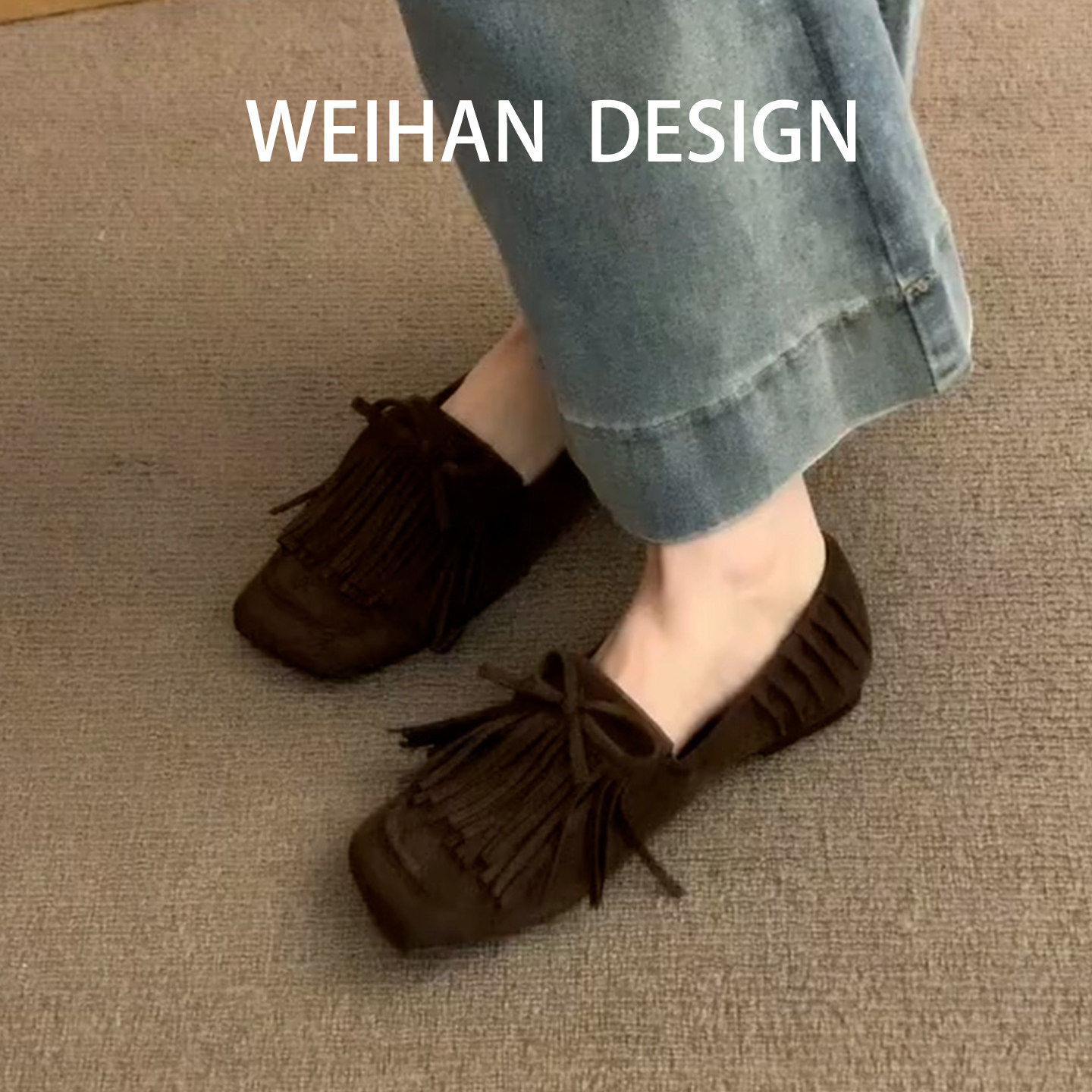 羊皮版！复古流苏乐福鞋女蝴蝶结平底绒面方头褶皱豆豆鞋小皮鞋,女鞋,乐福鞋（豆豆鞋）,淘宝优惠券,粉丝福利购,淘宝优惠卷