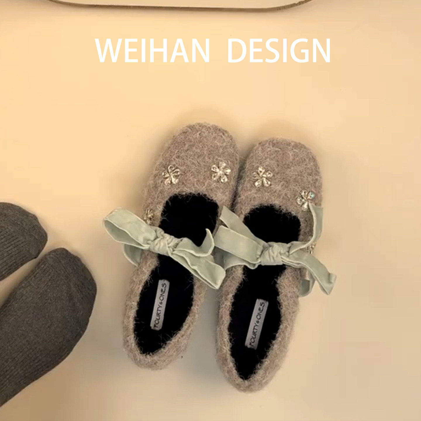 羊皮版！法式毛绒蝴蝶结玛丽珍鞋女水钻花朵内增高豆豆鞋毛呢单鞋,女鞋,乐福鞋（豆豆鞋）,淘宝优惠券,粉丝福利购,淘宝优惠卷