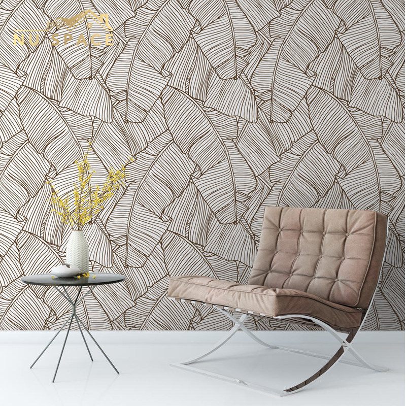 NU SPACE日式北欧手绘芭蕉叶艺术树叶客厅卧室高端背景墙壁纸墙布,家装主材,定制壁画,淘宝优惠券,粉丝福利购,淘宝优惠卷