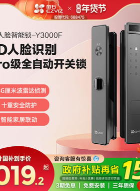 萤石AI3D人脸识别智能防盗电子门家用密码锁人脸锁无需指纹Y3000F