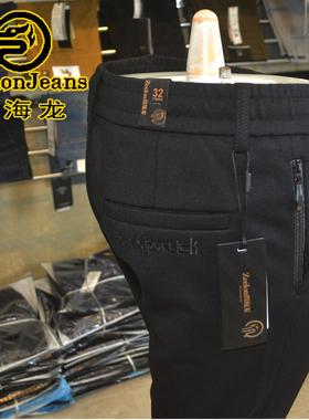 四海龙男裤秋冬款厚料松紧腰运动休闲弹力黑色修身休闲裤免烫C06