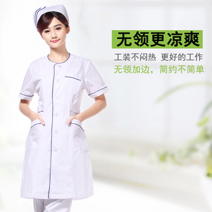 梅如雪夏季 软 蓝边工作服白大褂薄款 透气牙科护士服药店工作服短袖