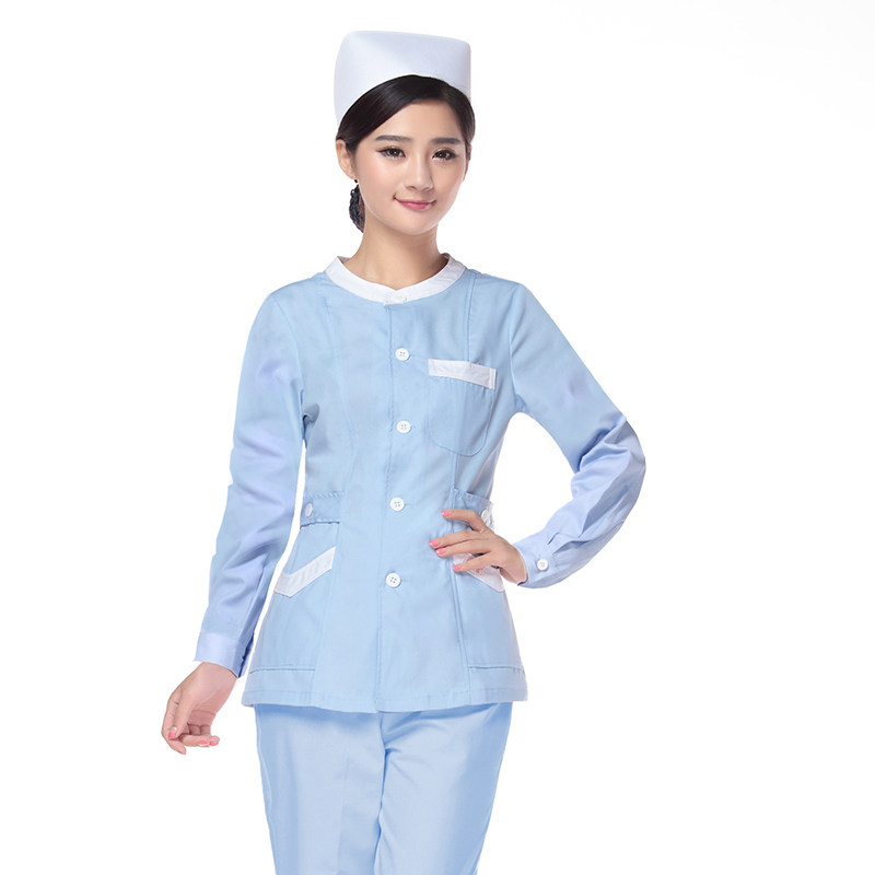 护士服长袖短袖月嫂服无领蓝色母婴工作服月子中心修身薄款女套装