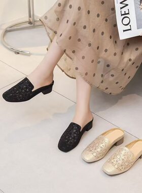 品牌捡漏2026新款女鞋包头妈妈凉鞋女夏季舒适低跟软底网纱洞洞鞋
