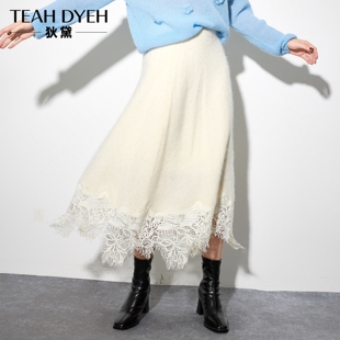 美到失语!100%纯羊毛 重工蕾丝刺绣镂空a字长款白色半身裙秋冬