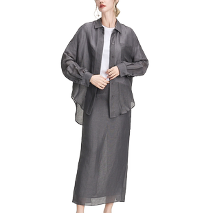 知识分子风穿搭灵感！进口真丝亚麻！桑蚕丝衬衫半身裙两件套春夏