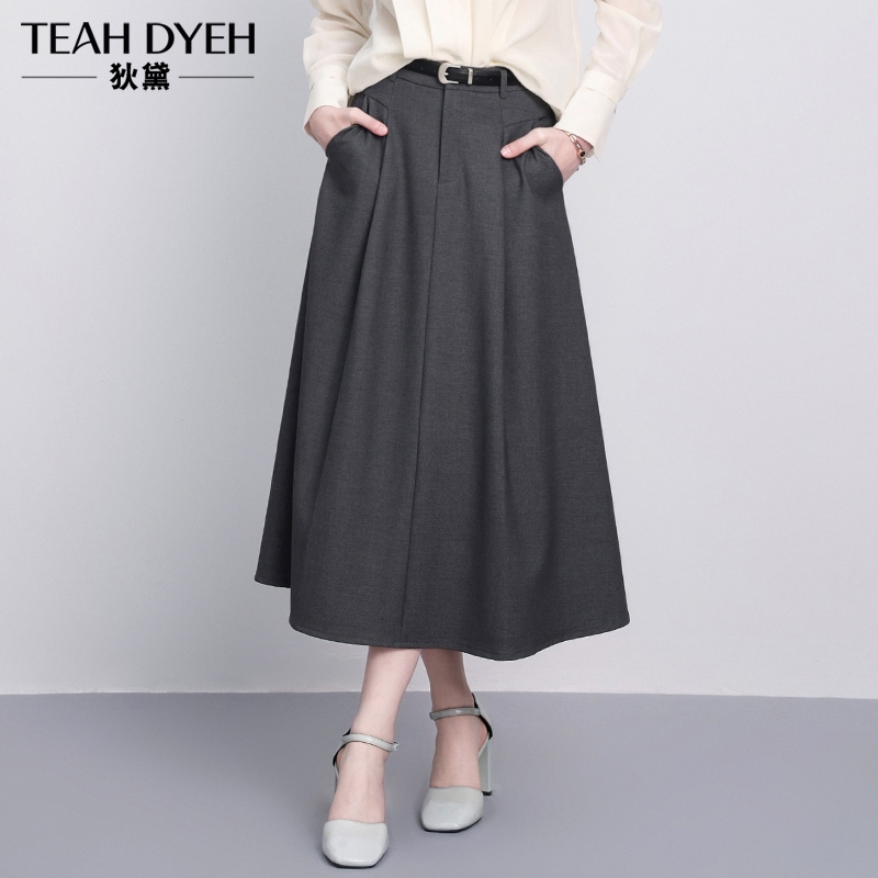 时髦知识分子~高级用料！灰色西装a字中长款过膝半身裙25年春装