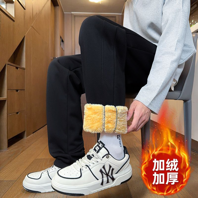男士冬季加绒裤子男款秋冬季2025新款青少年卫裤加厚羊羔绒哈伦裤