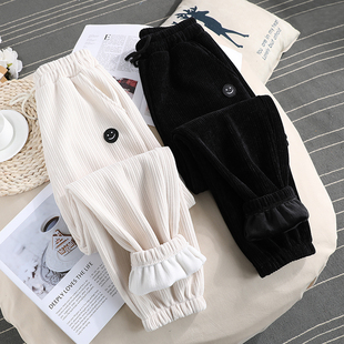 雪尼尔加绒加厚女裤 子秋冬条绒束脚宽松灯笼休闲灯芯绒老爹运动裤