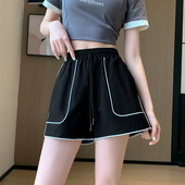 大口袋冰丝速干运动短裤 女夏外穿显瘦高腰阔腿宽松休闲跑步热裤 子