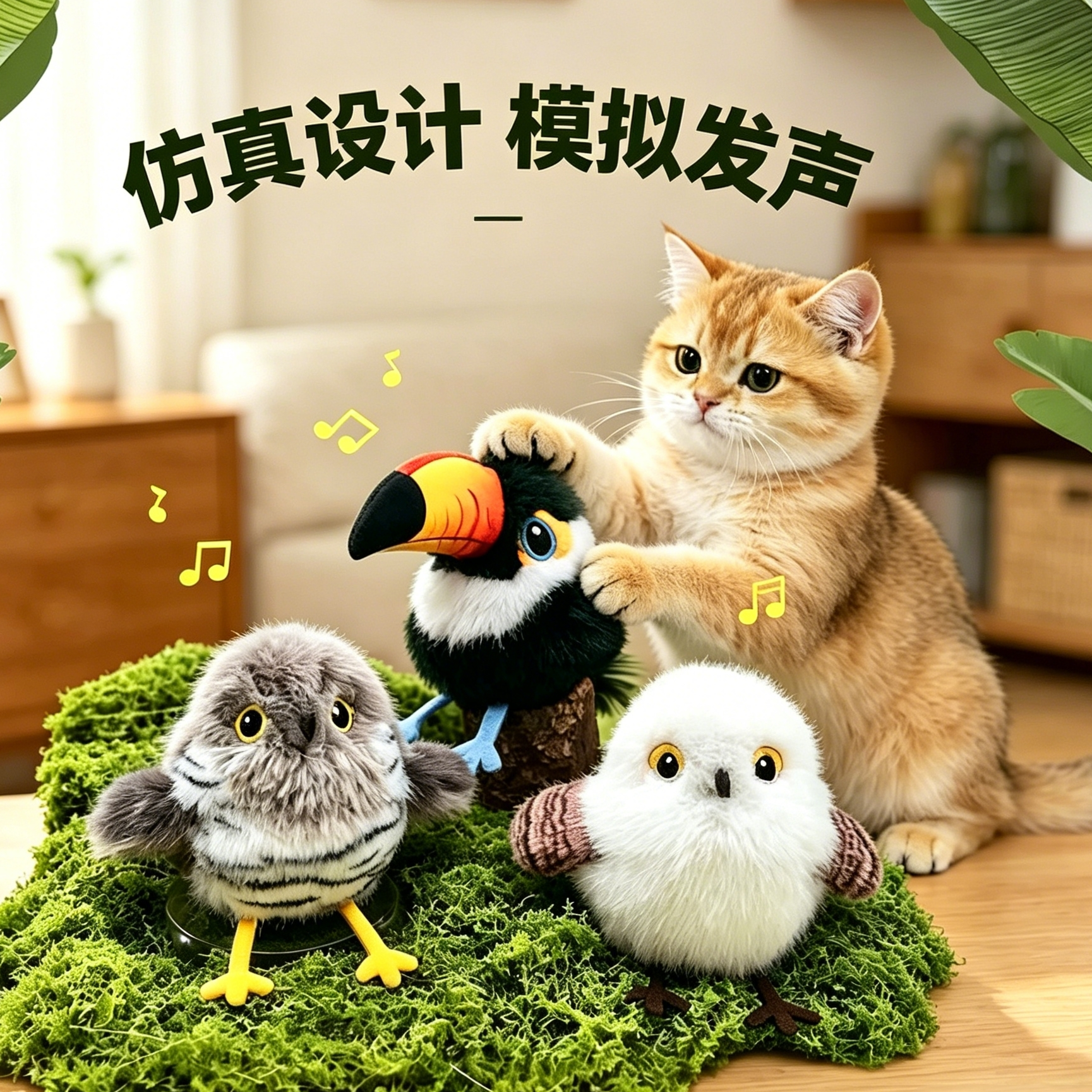 猫玩具猫咪解闷自嗨小鸟发声仿真会叫耐咬震动感应自动宠物逗猫棒