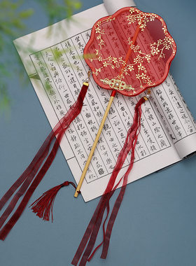 丝质刺绣烫金团扇手工流苏