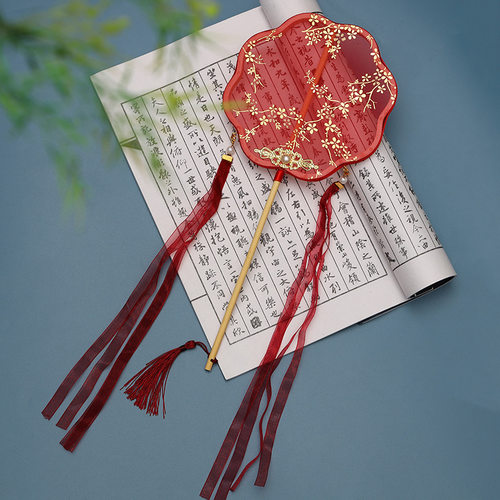 丝质刺绣烫金团扇手工流苏