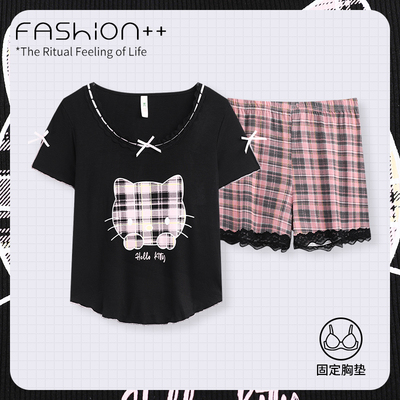 卡通甜美睡衣女士防凸点两件套装