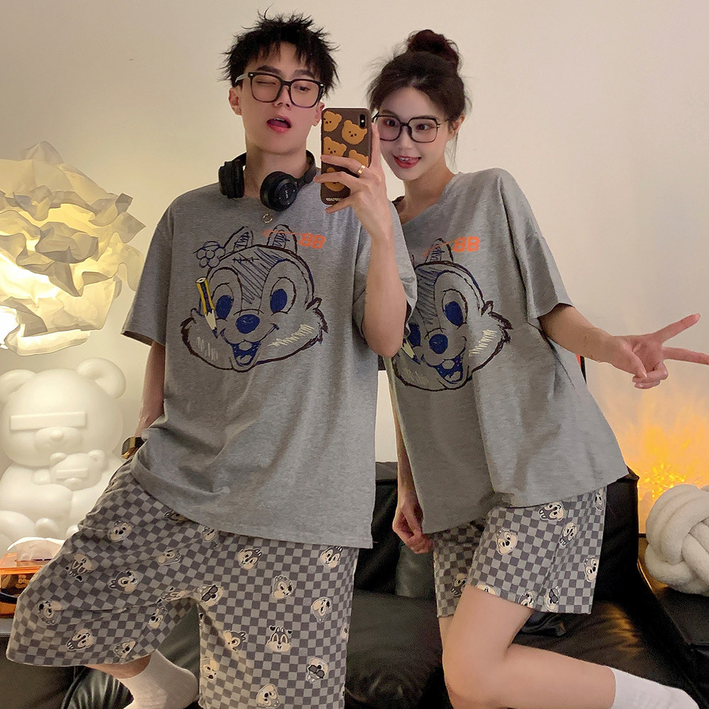 奇奇蒂蒂睡衣男女士两件套装夏季薄款纯棉全棉短袖短裤情侣家居服