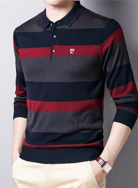 皮埃尔·卡丹（Pierre Cardin）春秋季大牌男士长袖t恤中老年爸爸