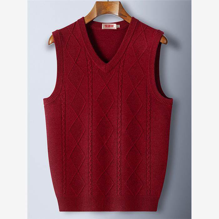 恒源祥纯山羊绒衫男士背心中老年毛马甲冬加厚v领打底衣无袖坎肩