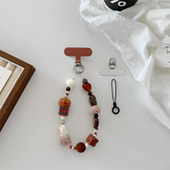 原创超好看棕色卡其毛球串珠手机连挂手腕秋冬款 防盗 手机挂绳短款