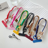 撞色棕色卡其尼龙手机挂绳短款 可手提创意夹片手机链手腕防摔防滑