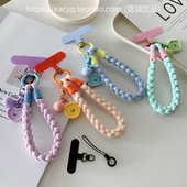 好看清新蓝色紫色棉绳编织手机链挂手腕防盗结实垫片手机挂绳短款