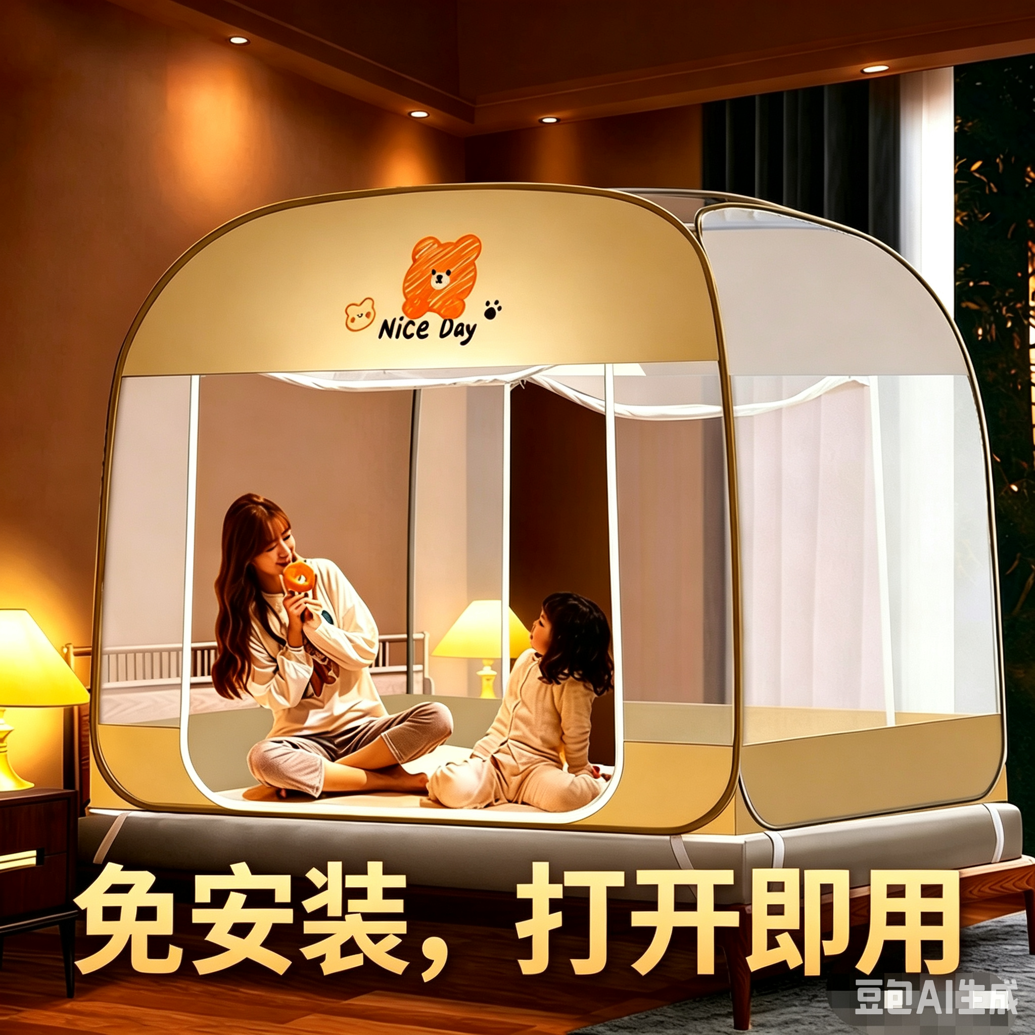 防蚊蚊帐家用卧室免安装婴儿防摔全罩式蒙古包儿童全底防止掉床