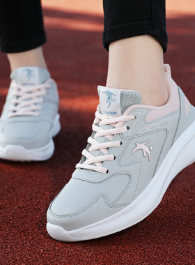 乔尼丹莱运动鞋女鞋超轻跑步鞋春秋款灰色皮面防水防滑耐磨休闲鞋