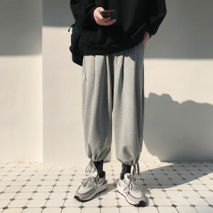 很仙的裤子男痞帅韩版潮流2021新款春季百搭直筒宽松束脚九分卫裤图片