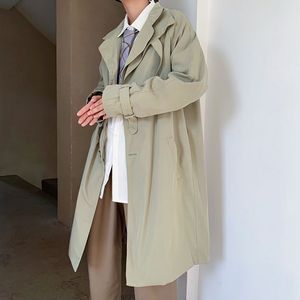 秋季新款ins高街简约纯色中长款风衣男潮牌宽松外套韩版潮流夹克图片