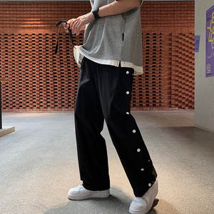 运动侧边纽扣开叉直筒宽松休闲裤潮牌高街风排扣长裤子BK48-p40图片