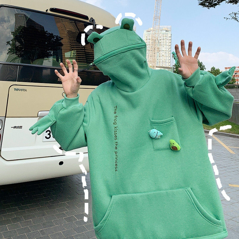炸街情侣装加绒加厚青蛙套头卫衣女宽松韩版闺蜜装秋冬季班服上衣,男装卫衣,星座601-1
