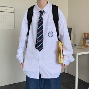 原创DK制服校供基础款刺绣白衬衫男长袖jk衬衣情侣学院风班服图片