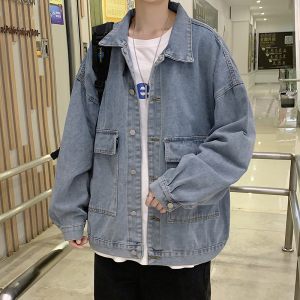 牛仔工装夹克男秋冬季港风宽松休闲百搭情侣上衣加绒加厚外套图片