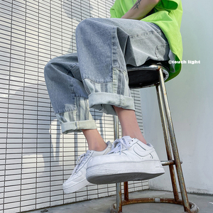 牛仔裤男士拼接条纹直筒春秋工装休闲裤子601-1-k69-p40图片