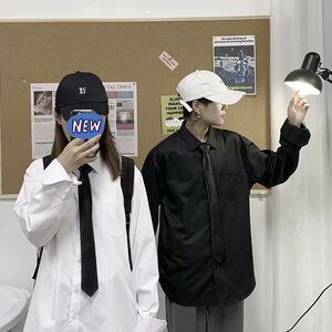 白衬衫长袖秋装男生领带衬衣韩版潮流帅气上衣服学院风正装男套装图片