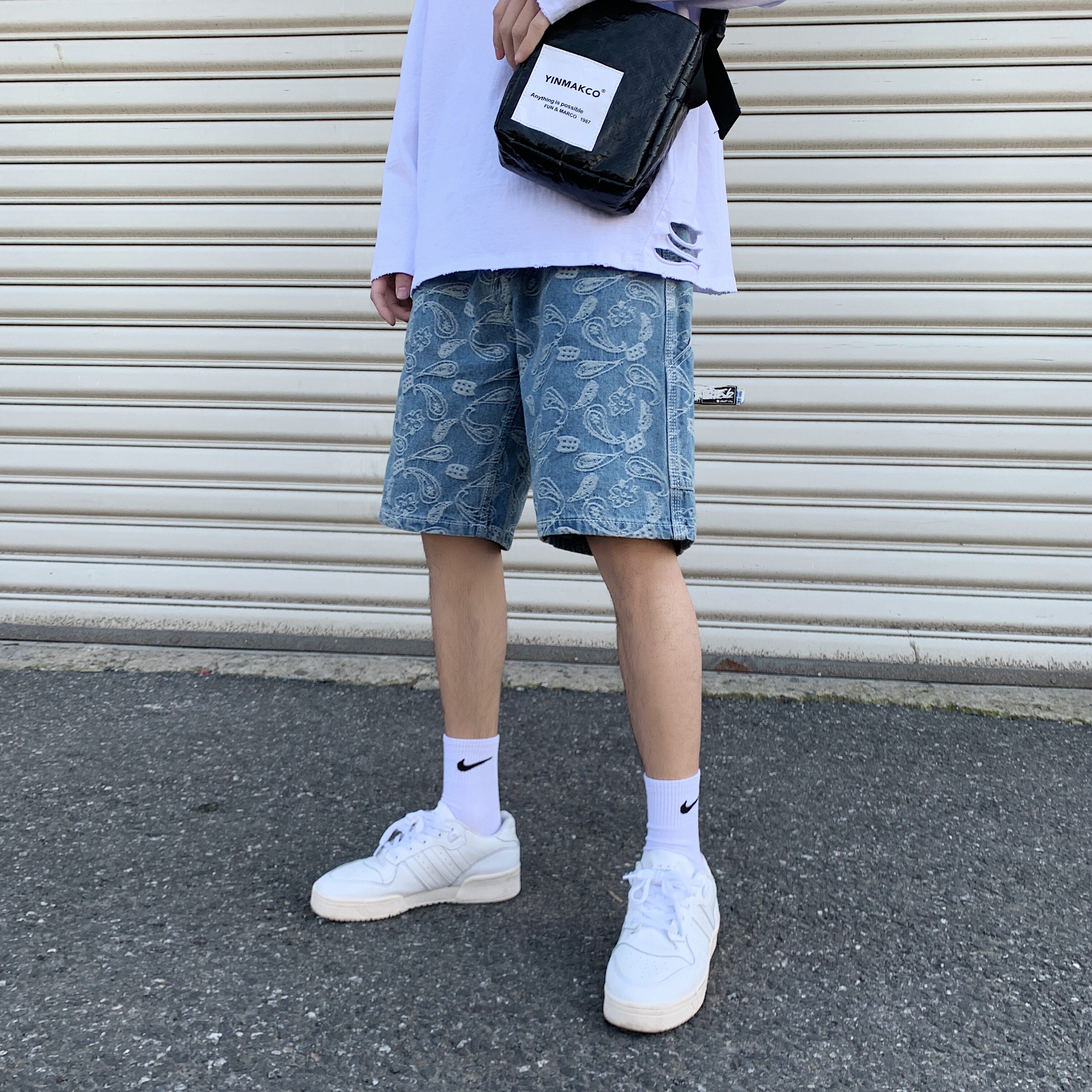 牛仔短裤男士夏季薄款宽松百搭运动裤潮牌休闲裤工装裤五分裤图片
