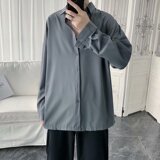 2021春款~垂感纯色长袖衬衫男生港风情侣款百搭衬衣-CS129-p30，男装衬衫，星座601-1