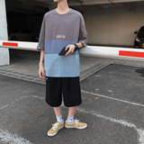 2021夏季情侣拼色小字母印花T短袖T恤五分袖601-1--T53-p20，男装T恤，星座601-1