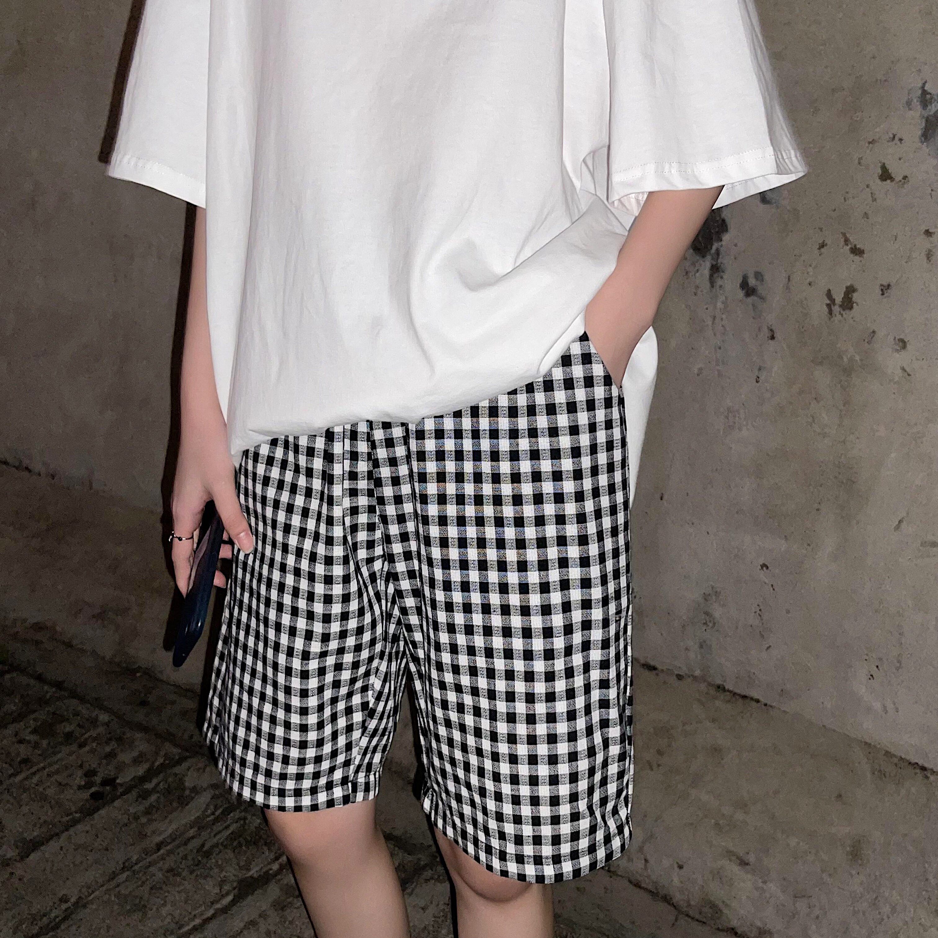 2021爆款推荐`格子短裤男女情侣休闲五分裤夏季直筒~KZ30-p28,男装休闲裤,星座601-1