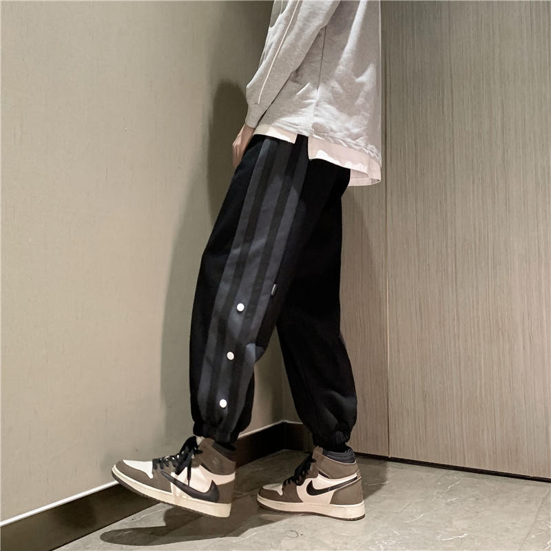 Leg binding sports pants men's spring high street ruffian and handsome breasted pants