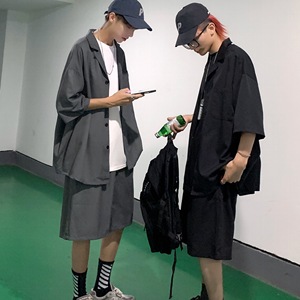 休闲小西装男套装夏季七分袖外套韩版潮流情侣男女薄款短袖西服图片