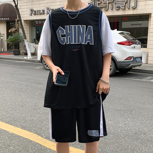 运动休闲套装男假两件短袖t恤短裤两件套嘻哈篮球服~TZ55-p45图片