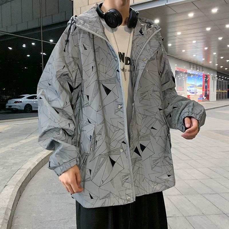 连帽夹克男春秋宽松休闲百搭潮帅气上衣发光反光外套-jk447-p70图片