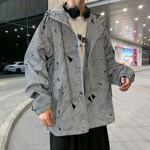 连帽夹克男春秋宽松休闲百搭潮帅气上衣发光反光外套-jk447-p70图片