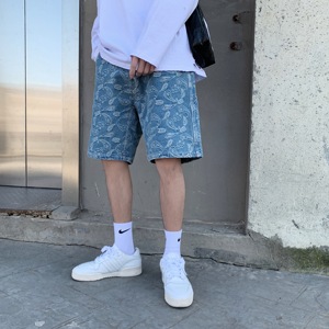 牛仔短裤男士夏季薄款宽松百搭运动裤潮牌休闲裤工装裤五分裤图片