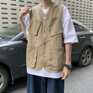 工装马甲夏季潮流宽松复古原宿风无袖背心外套图片