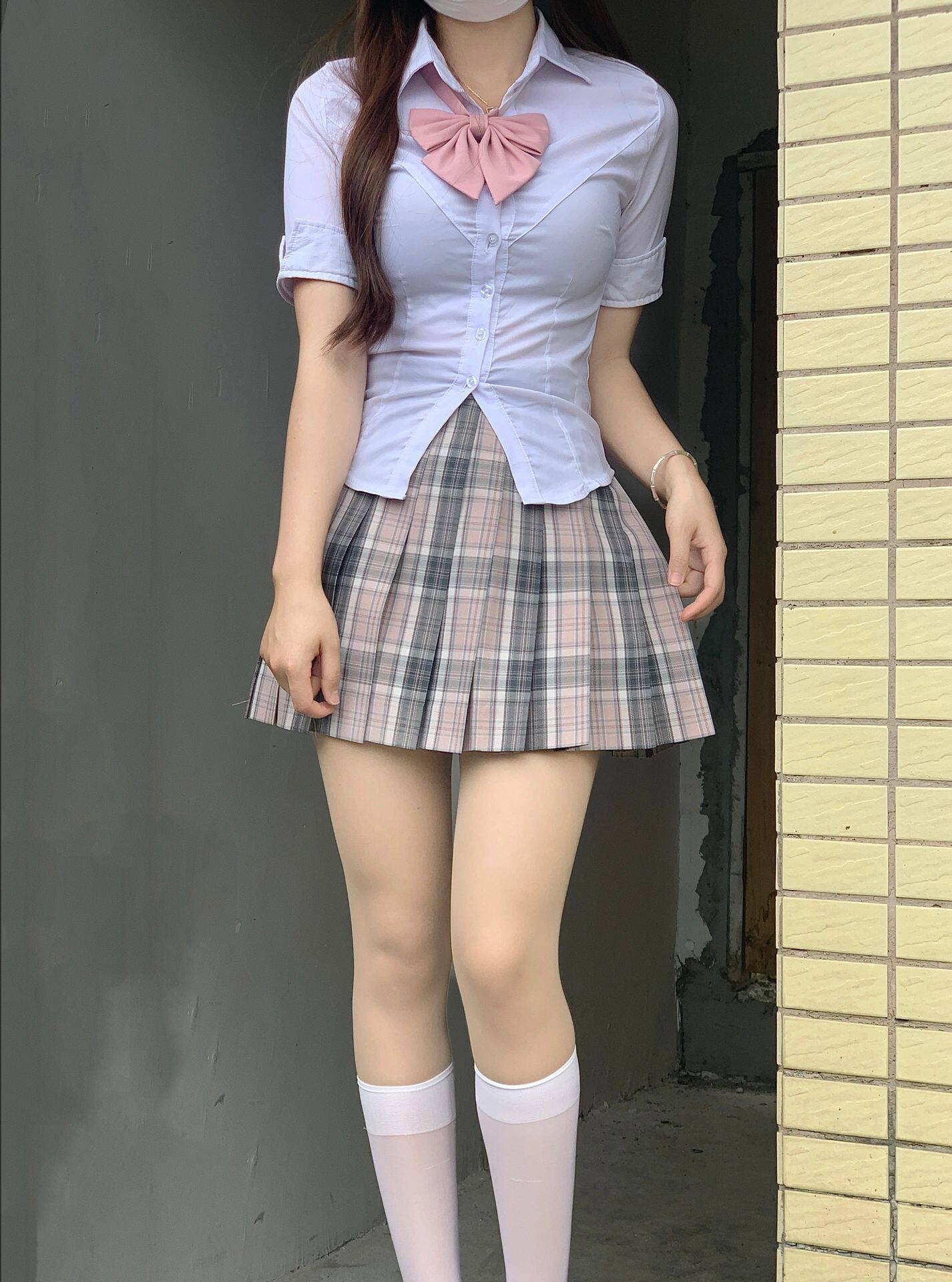 jk纯欲风收腰白色短袖衬衫女学生学院风修身显瘦辣妹制服套装夏季